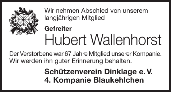 Anzeige von Hubert Wallenhorst von OM-Medien