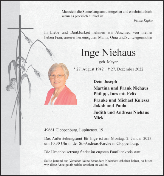 Anzeige von Inge Niehaus von OM-Medien