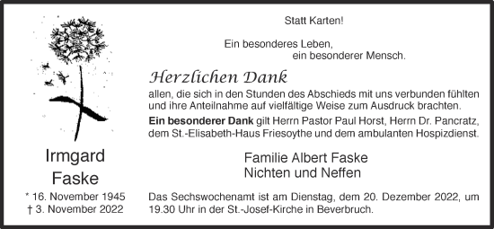 Anzeige von Irmgard Faske von OM-Medien