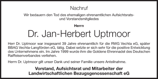 Anzeige von Jan-Herbert Uptmoor von OM-Medien