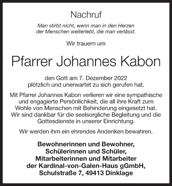Anzeige von Johannes Kabon von OM-Medien