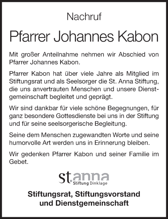 Anzeige von Johannes Kabon von OM-Medien
