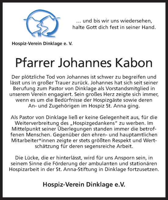 Anzeige von Johannes Kabon von OM-Medien