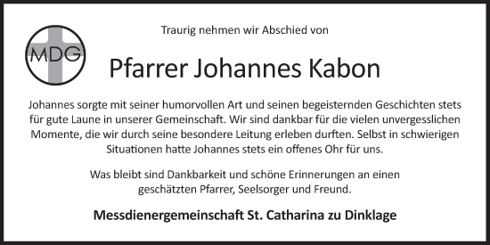Anzeige von Johannes Kabon von OM-Medien