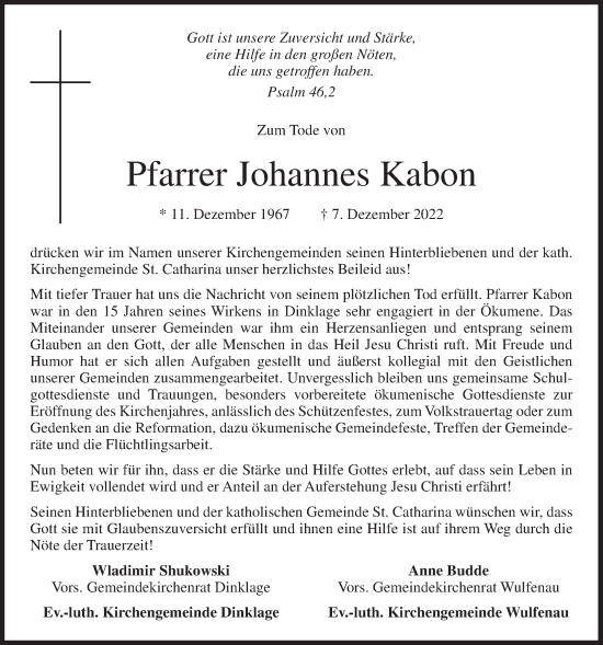 Anzeige von Johannes Kabon von OM-Medien