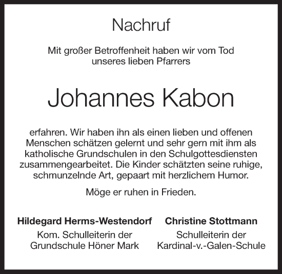 Anzeige von Johannes Kabon von OM-Medien