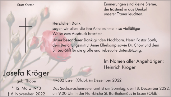 Anzeige von Josefa Kröger von OM-Medien