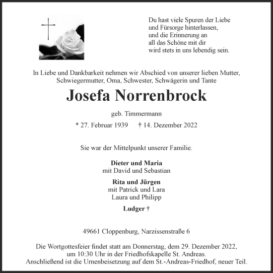 Anzeige von Josefa Norrenbrock von OM-Medien