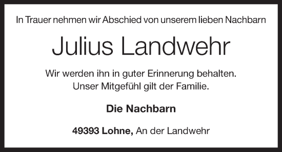 Anzeige von Julius Landwehr von OM-Medien
