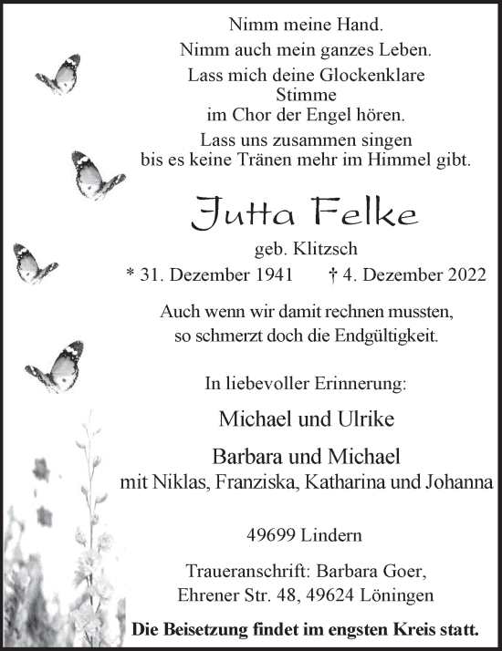 Anzeige von Jutta Felke von OM-Medien