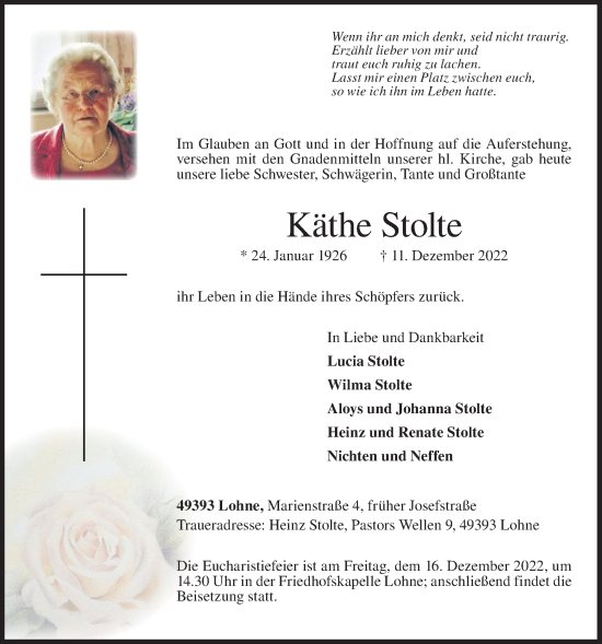 Anzeige von Käthe Stolte von OM-Medien