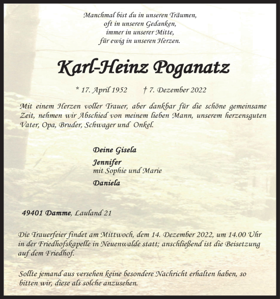 Anzeige von Karl-Heinz Poganatz von OM-Medien
