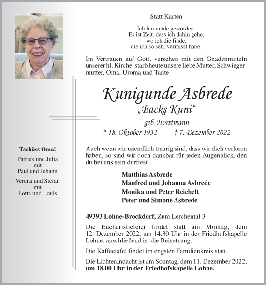 Anzeige von Kunigunde Asbrede von OM-Medien