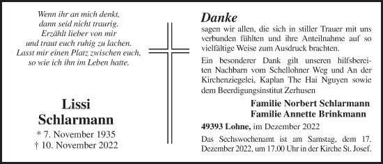 Anzeige von Lissi Schlarmann von OM-Medien