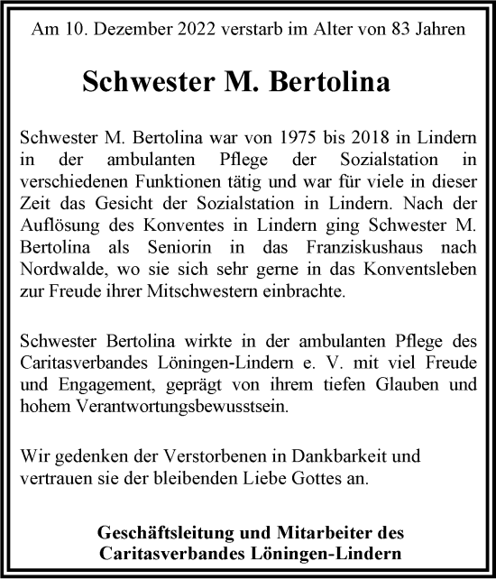 Anzeige von M. Bertolina  von OM-Medien
