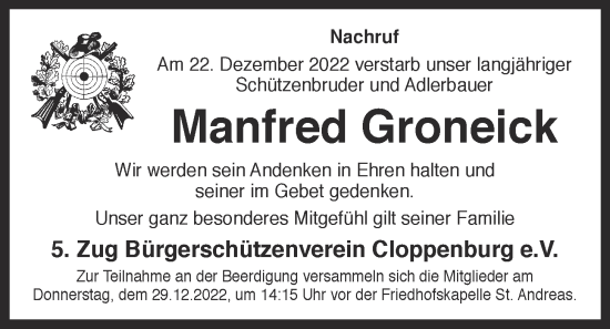 Anzeige von Manfred Groneick von OM-Medien