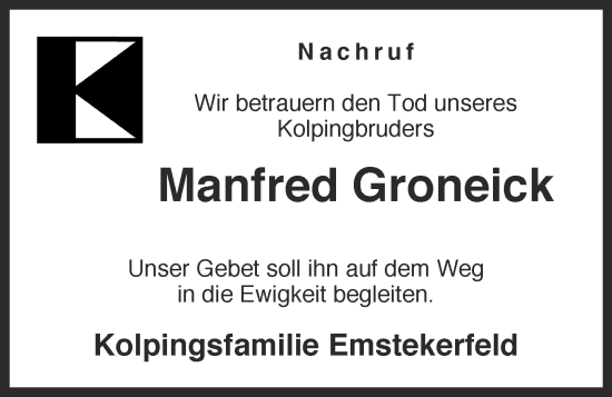 Anzeige von Manfred Groneick von OM-Medien