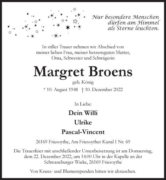 Anzeige von Margret Broens von OM-Medien