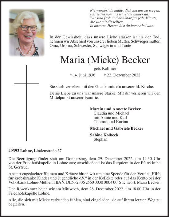 Anzeige von Maria Becker von OM-Medien