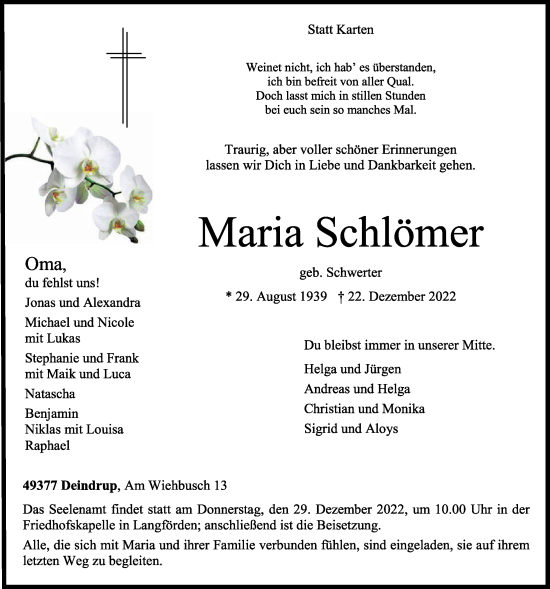 Anzeige von Maria Schlömer von OM-Medien