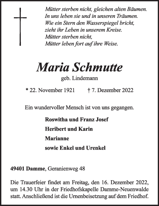 Anzeige von Maria Schmutte von OM-Medien