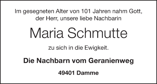 Anzeige von Maria Schmutte von OM-Medien