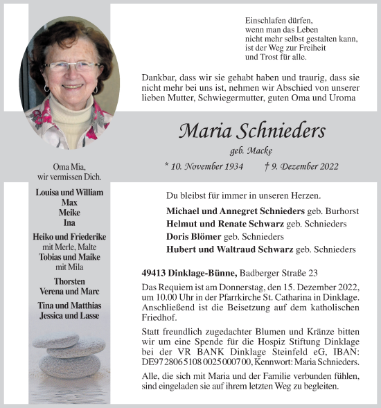 Anzeige von Maria Schnieders von OM-Medien