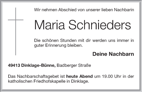 Anzeige von Maria Schnieders von OM-Medien