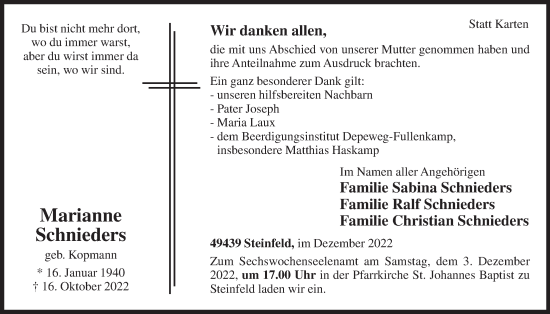 Anzeige von Marianne Schnieders von OM-Medien