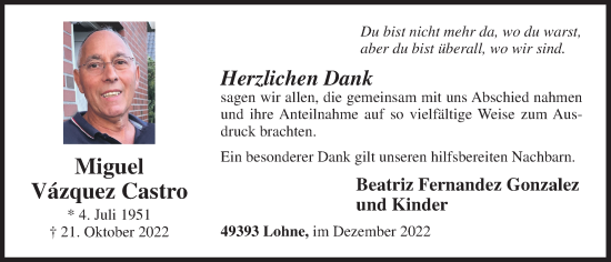 Anzeige von Miguel Vázquez Castro von OM-Medien