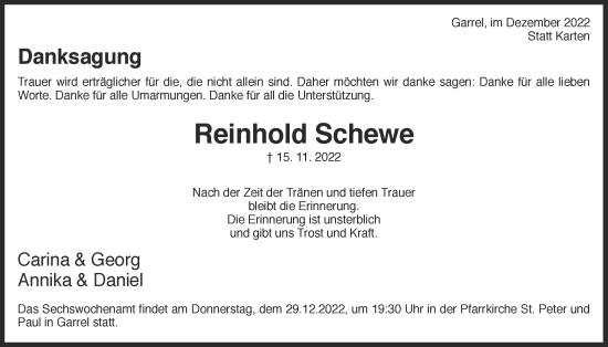 Anzeige von Reinhold Schewe von OM-Medien