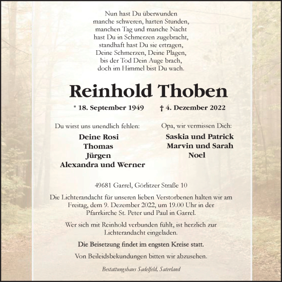 Anzeige von Reinhold Thoben von OM-Medien