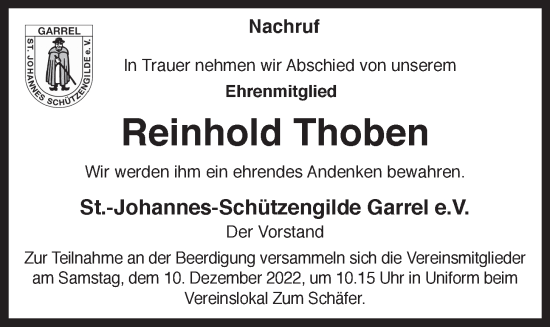 Anzeige von Reinhold Thoben von OM-Medien