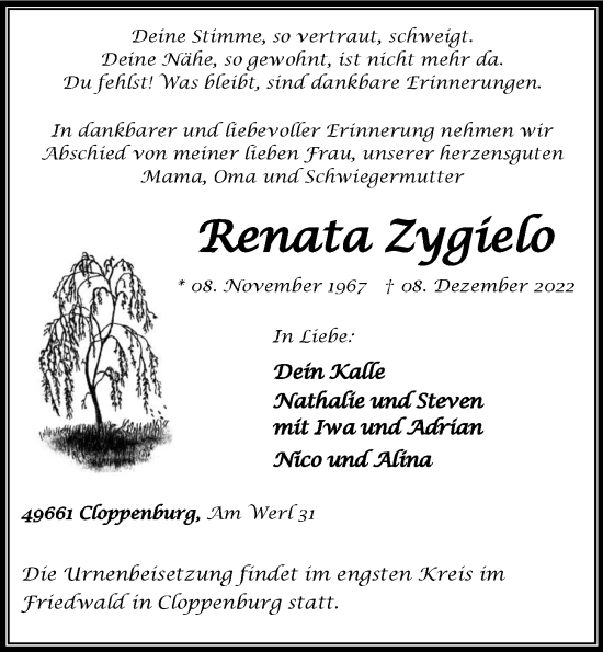 Anzeige von Renata Zygielo von OM-Medien