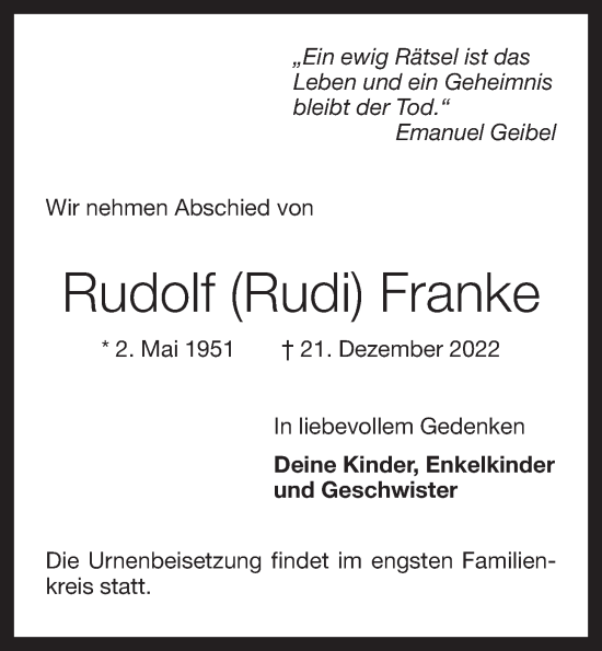 Anzeige von Rudolf Franke von OM-Medien