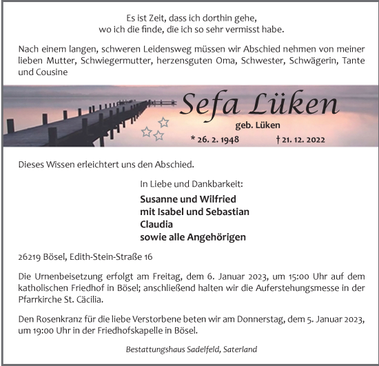 Anzeige von Sefa Lüken von OM-Medien