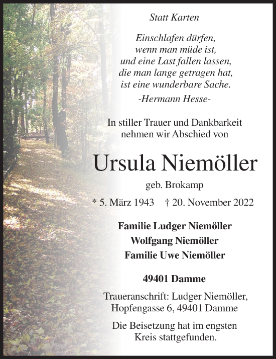 Anzeige von Ursula Niemöller von OM-Medien