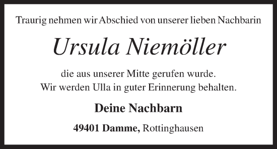 Anzeige von Ursula Niemöller von OM-Medien