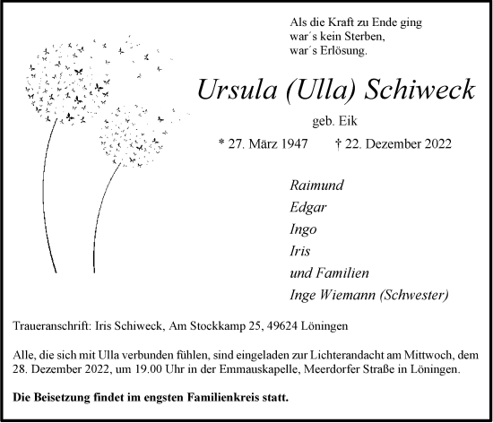 Anzeige von Ursula Schiweck von OM-Medien