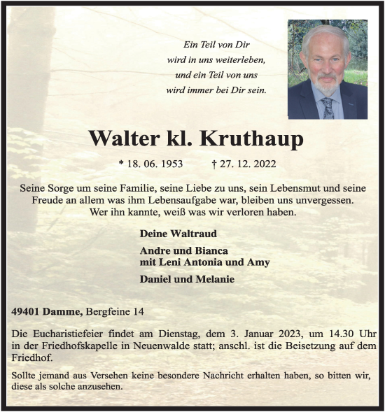 Anzeige von Walter Kruthaup von OM-Medien