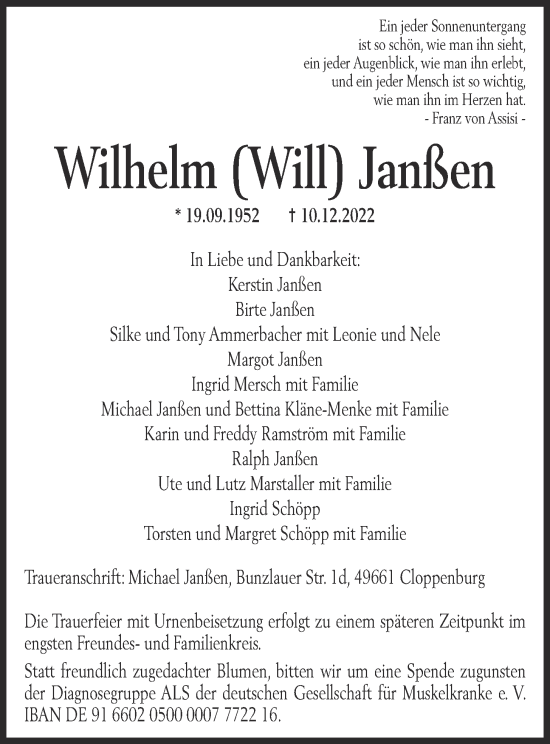 Anzeige von Wilhelm Janßen von OM-Medien