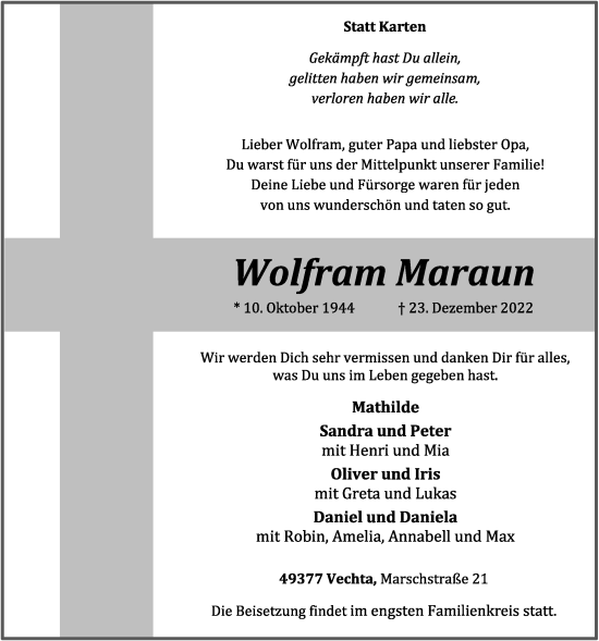 Anzeige von Wolfram Maraun von OM-Medien