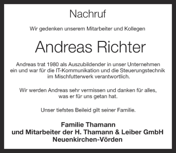 Anzeige von Andreas Richter von OM-Medien