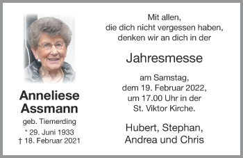 Anzeige von Anneliese Assmann von OM-Medien