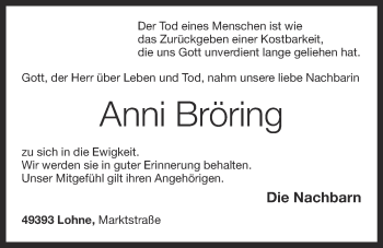 Anzeige von Anni Bröring von OM-Medien