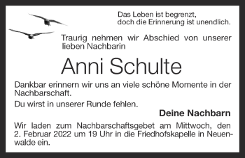 Anzeige von Anni Schulte von OM-Medien