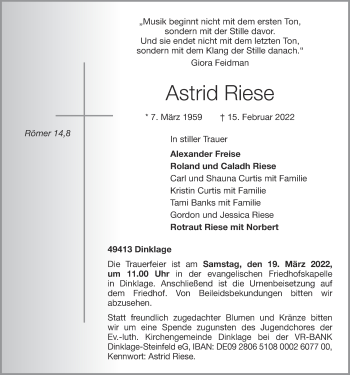 Anzeige von Astrid Riese von OM-Medien