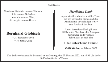 Anzeige von Bernhard Globisch von OM-Medien