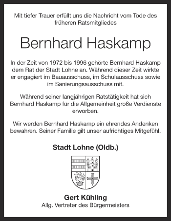 Anzeige von Bernhard Haskamp von OM-Medien