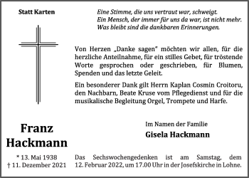 Anzeige von Franz Hackmann von OM-Medien